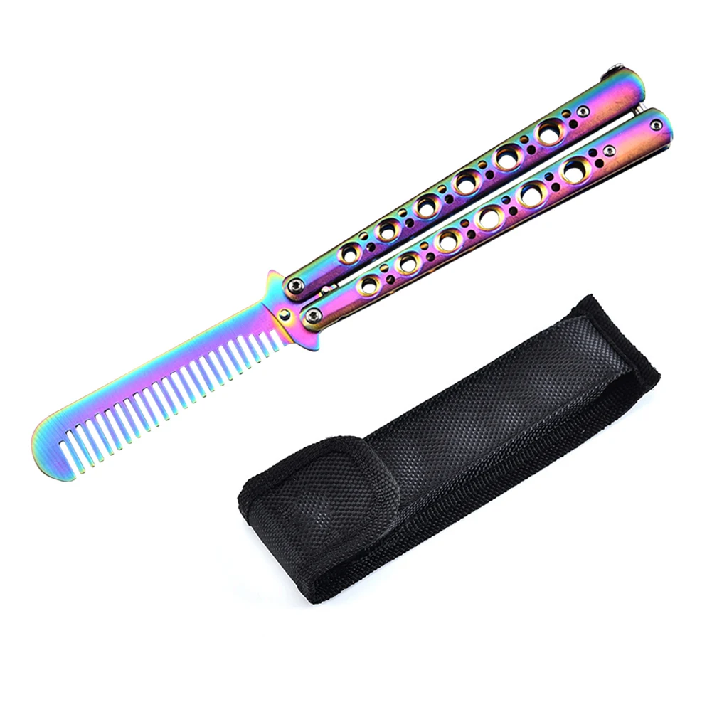 

Складная Расческа для тренировок, стальная, с футляром для хранения, титановая, с бабочкой, уличный инструмент для укладки волос в походе