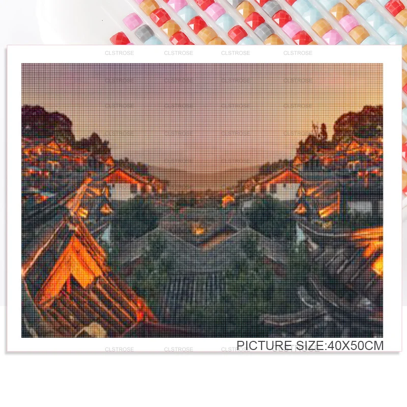 

Diy Acrylic European Style Diamond Painting Color Drawing Multicolored High-Rise Building Combination Pattern Square Round