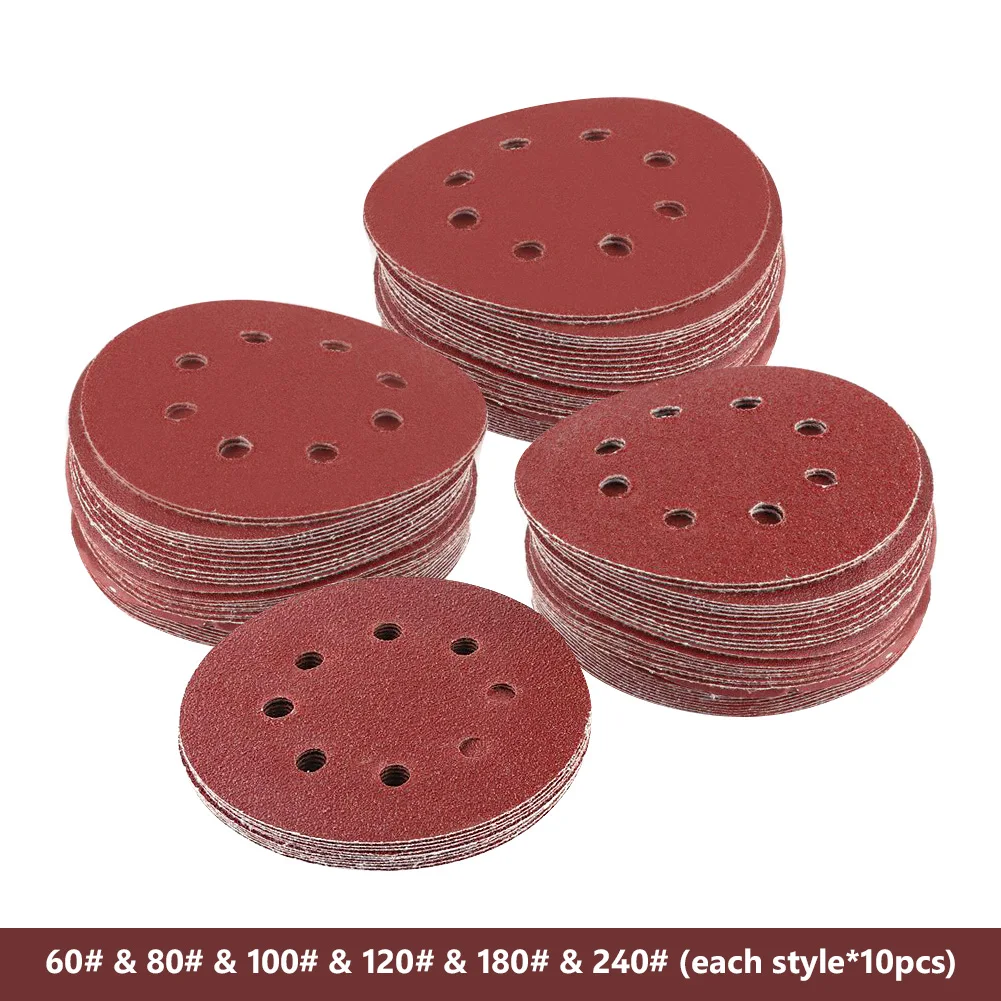 60Pcs with Hole 60/70/100 шт 5 дюймов 125 мм песок Бумага задняя панель с эффектом для шлифовальный станок красный круглый шлифовальный бумажный диск песка листы зернистость 60-2000 на застежке-липучке диск - Цвет: 60Pcs with Hole