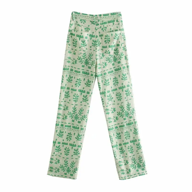 

ZA Summer Women Pants 2021 Printed Full Trouser High Waist Straight Pants Pantalon Female Fashion Pants Zipper Trousers