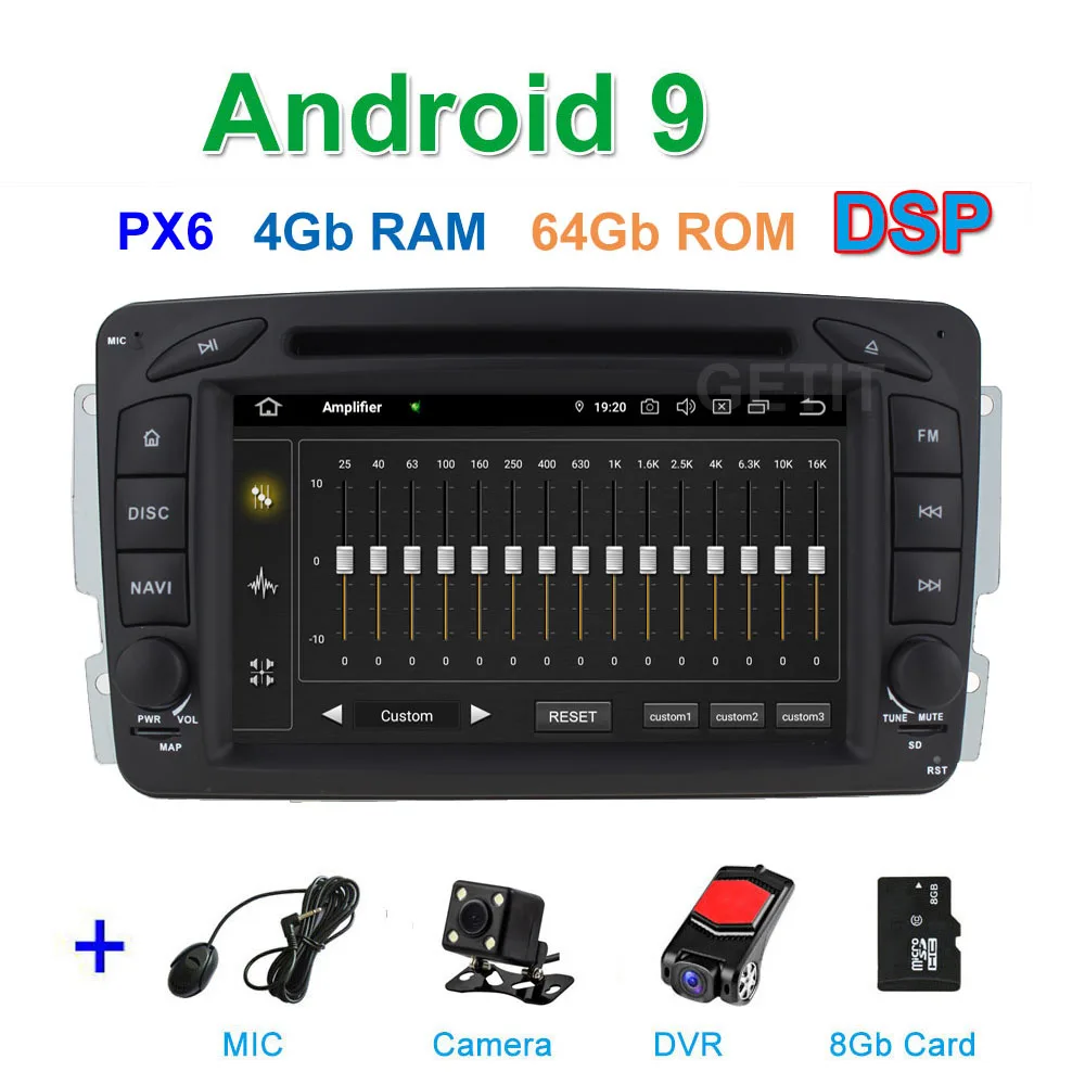 DSP PX6 CAM DVR SD DSP 64G PX6 Android 9,0 автомобильный DVD мультимедиа радио gps для Mercedes Benz CLK W209 W203 W463 W208 Wifi Bluetooth стерео аудио - Цвет: DSP PX6 CAM DVR SD