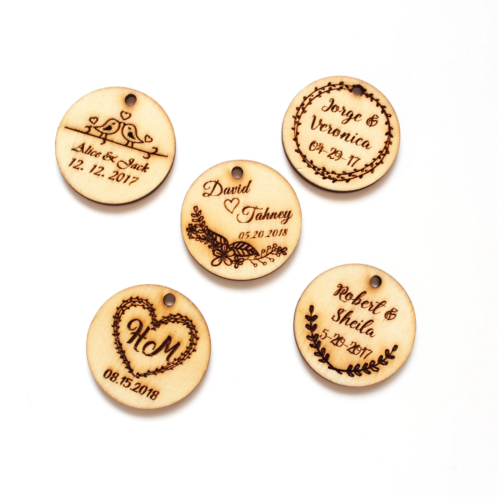 

50 Pieces Personalized Engraved Rustic Baptism Wooden Tags Birthday Gift Anniversary Wedding Round Tags Baby Shower Decor Favors
