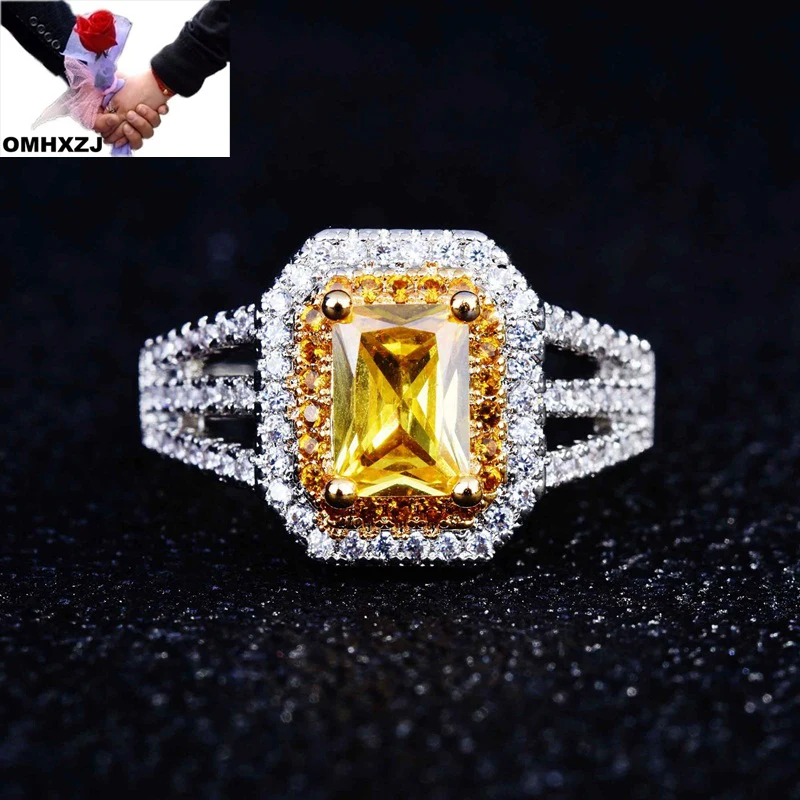 

OMHXZJ Wholesale RR1934 European Fashion Fine Woman Girl Party Birthday Wedding Gift Rectangle AAA Zircon 18KT White Gold Ring