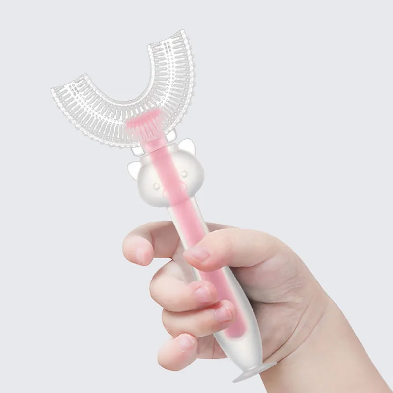 Cepillo de dientes de silicona en forma de U para ni&ntilde;os, limpieza de entrenamiento de beb&eacute;, cepillo para cuidado dental de dibujos animados, pr&aacute;ctico y simple-1