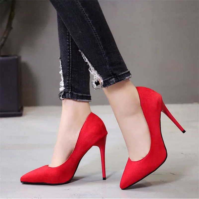 

2020 HOT Summer Women Shoes Pointed Toe Pumps Suede Leisure Dress Shoes High Heels Boat Wedding tenis feminino 7cm Sexy