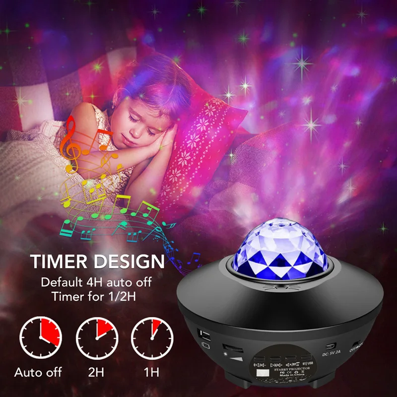Projector Starry Sky LED Night Lights Galaxy Star with Ocean Wave Music Speaker Nebula Ceiling Lamp Led lights for Room Gift | Лампы и