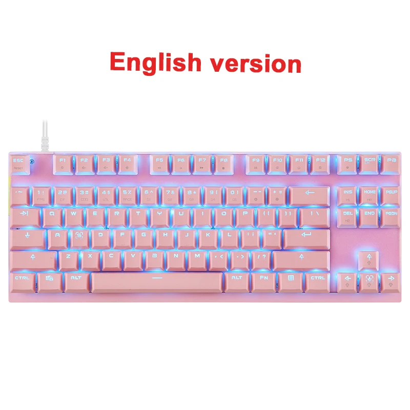 Розовый Английская/Русская игровая RGB механическая клавиатура светодиодный USB Проводная 87 клавиш Лазерная эргономичная клавиатура для ПК компьютерный геймер - Цвет: Розовый