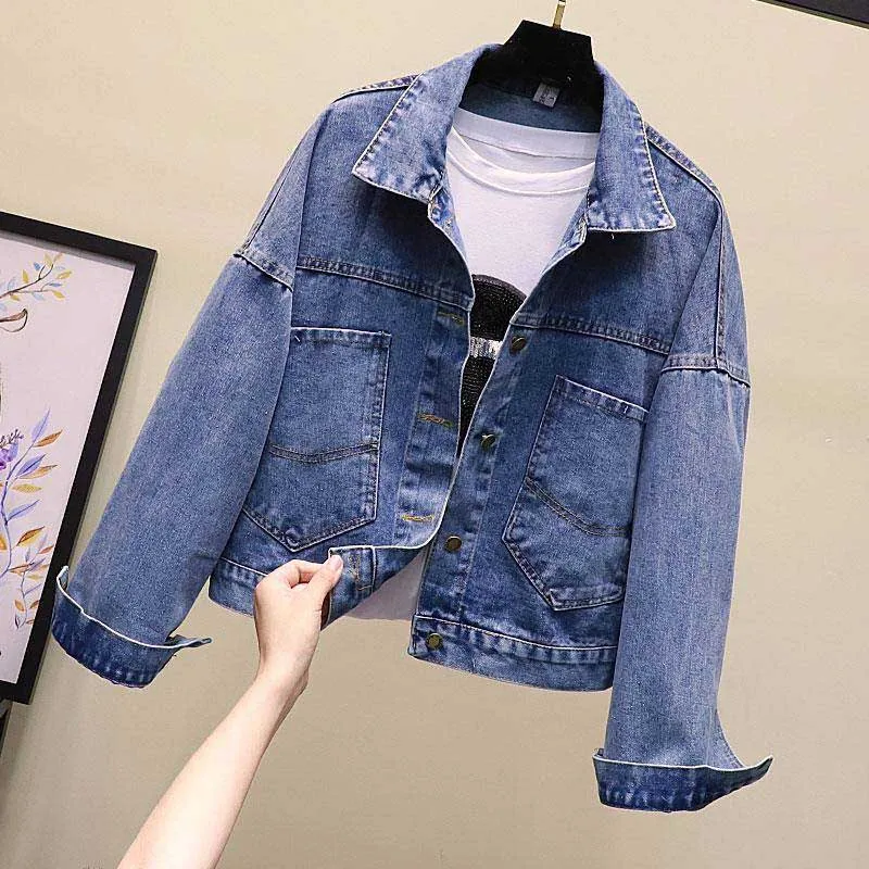 Женская джинсовая куртка новинка 2019 корейская мода старое свободное тонкое