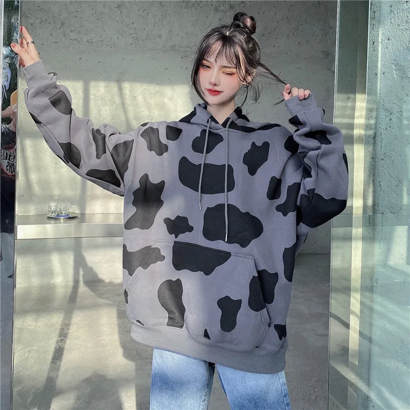 

bts hoodie milk pattern mid-length women's sweatshirt oversize itself All-match Pockets Leisure Pullovers sudaderas para mujer