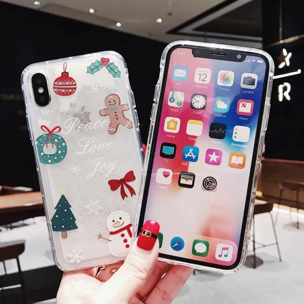 Прекрасный Рождественский чехол для iPhone 7 8 6 6S Plus Мягкий ТПУ зыбучий песок чехол для iPhone X Xr Xs максимальный чехол год