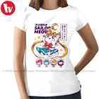 Футболка с японским котом, футболка с матросом, женская футболка, модная женская футболка с черным рисунком