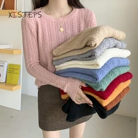 twist sweater women 2021 autumn winter female pullovers o neck long sleeve ladies knitted tops pink yellow black femme pull