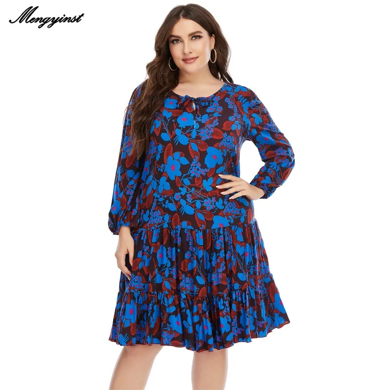 

Платье женское с цветочным принтом, длинным рукавом и круглым вырезом