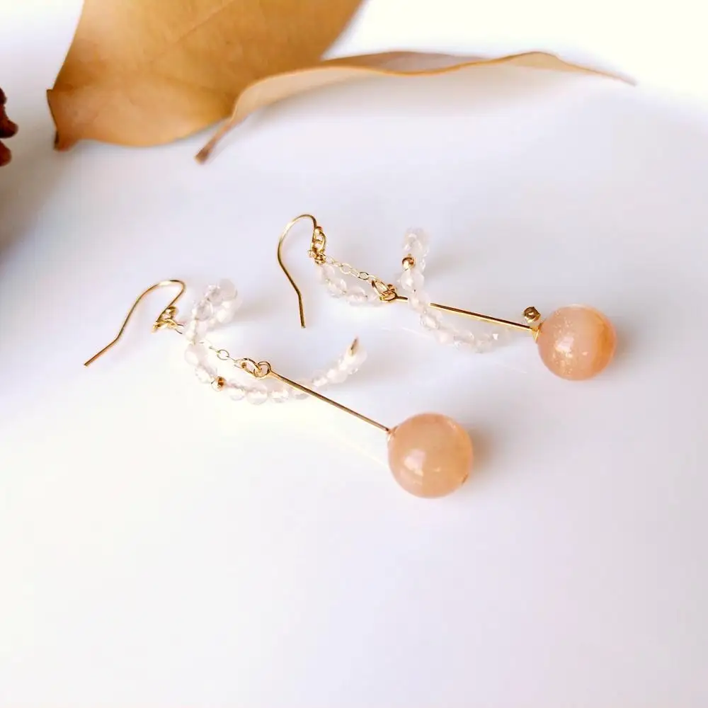 

Lii Ji Genuine Natural Sunstone with Moonstone Beads Earrings 925 Sterling Silver 18K Gold Plated Hook Handmade Earrings