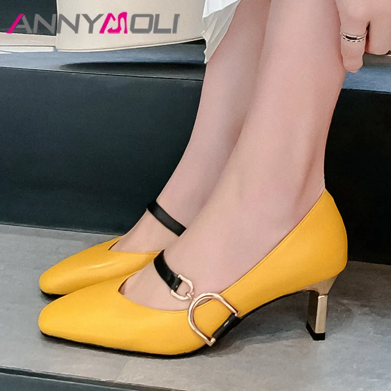 Meotina/Женская обувь на высоком каблуке Мэри Джейн из натуральной кожи толстом