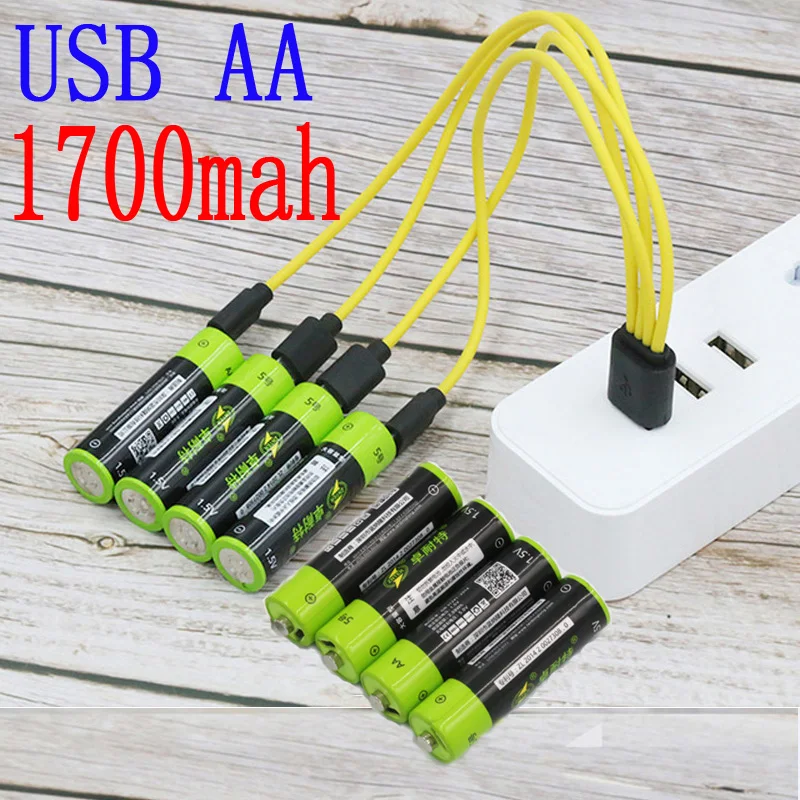8 шт. ZNTER 2550mwh 1,5 V USB AA 1700mAh литий-полимерный литий-ионный аккумулятор с USB кабелем 2 часа быстрой зарядки