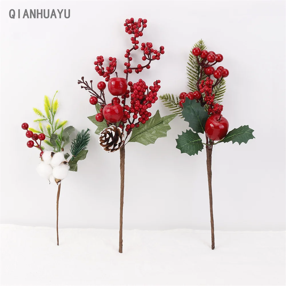 Рождественский Декор искусственные хлопковые тычинки цветов красные ягоды