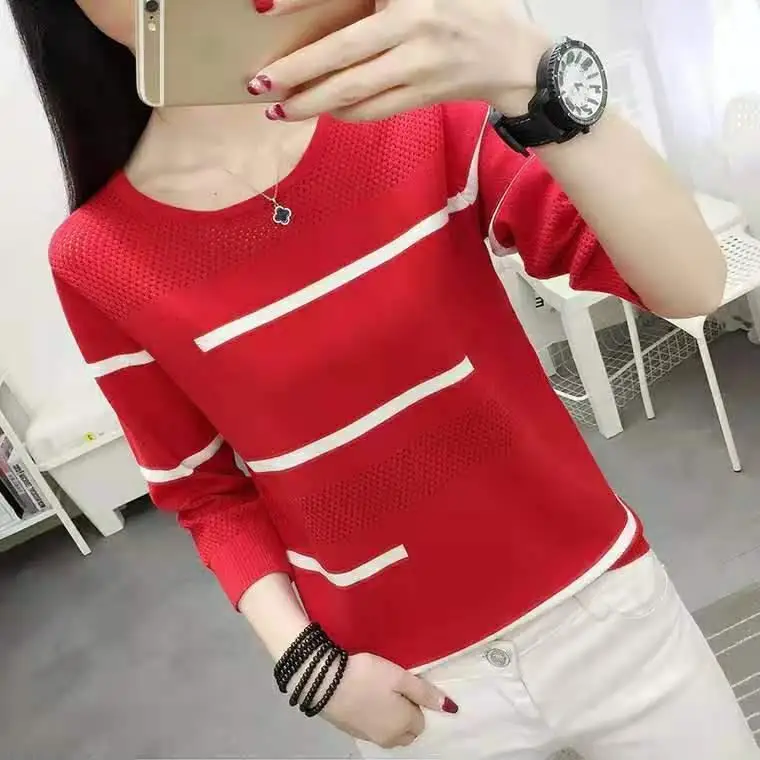 

Summer New Hollow Striped Sweater Women's Short Style Sweater New Korean Style Loose Thin Bottoming Shirt Top