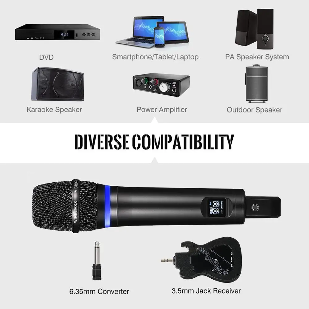 Excelvan GT200 микрофон UHF беспроводной караоке Встроенный аккумулятор