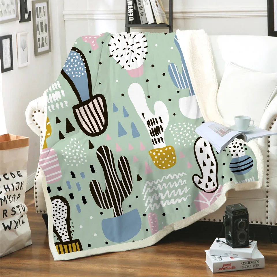 Мультяшные кактусы зеленые растения 3D цифровой принт утолщенные теплые шерпа