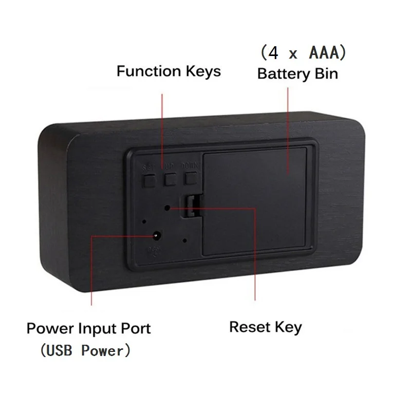 Деревянные настольные часы с питанием от USB/AAA цифровые светодиодные электронные