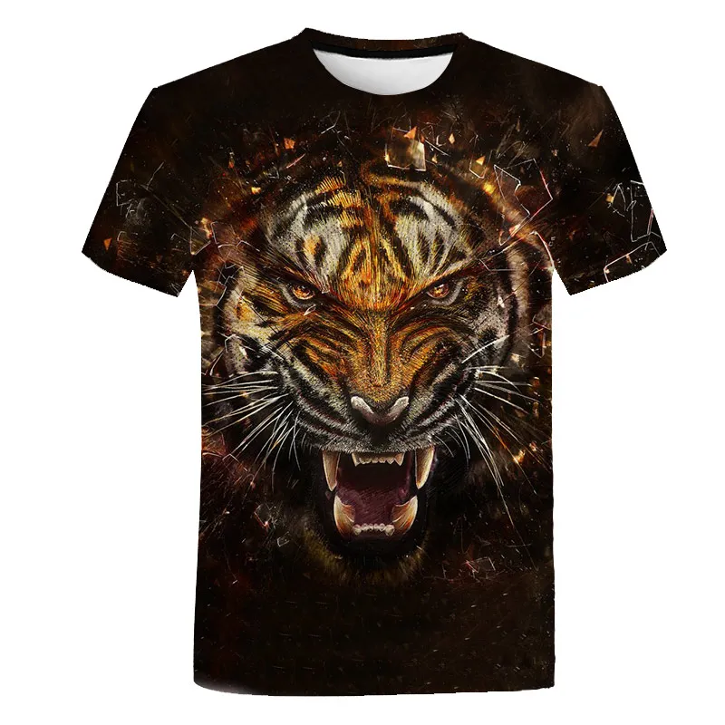 New Fashion Tiger T Shirt Summer Short Sleeve O-neck Tshirt Animal Tees For Baby Boys Kids Casual Cartoon Tops Girls T-shirt | Детская