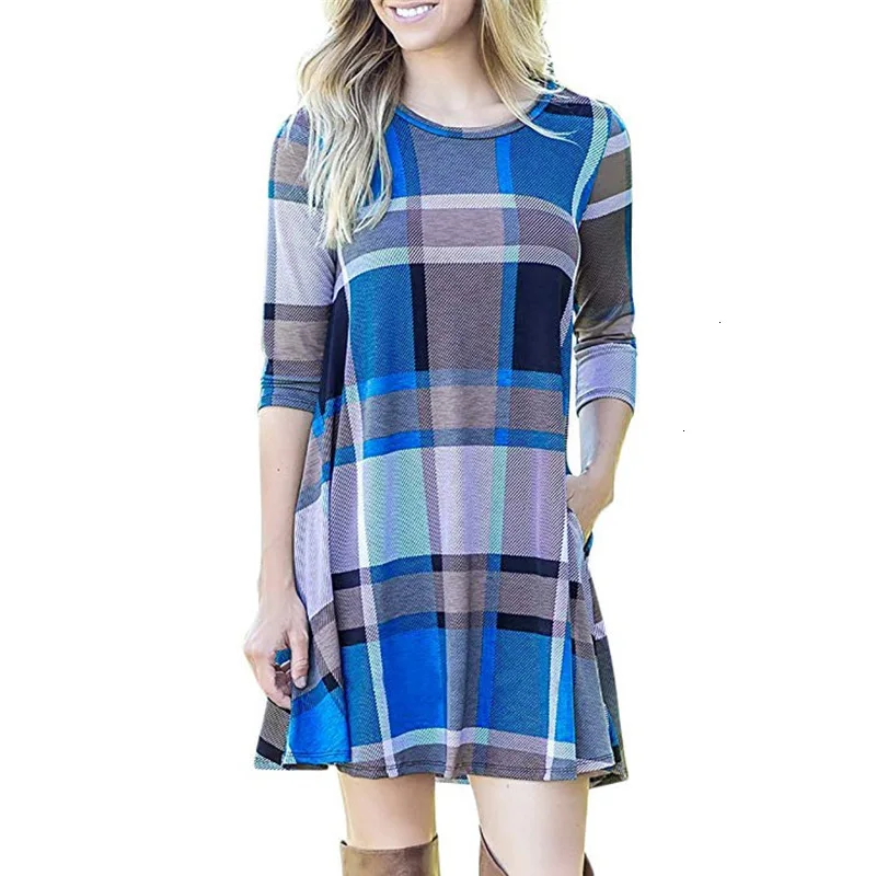 Модное платье для беременных с длинным рукавом разноцветные клетчатые платья