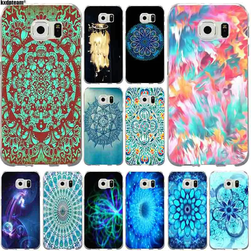 Для samsung Galaxy S2 S3 S4 S5 Mini S6 S7 S8 S9 Edge Plus чехол Бирюзовая Мандала x кружево дерево Мягкий