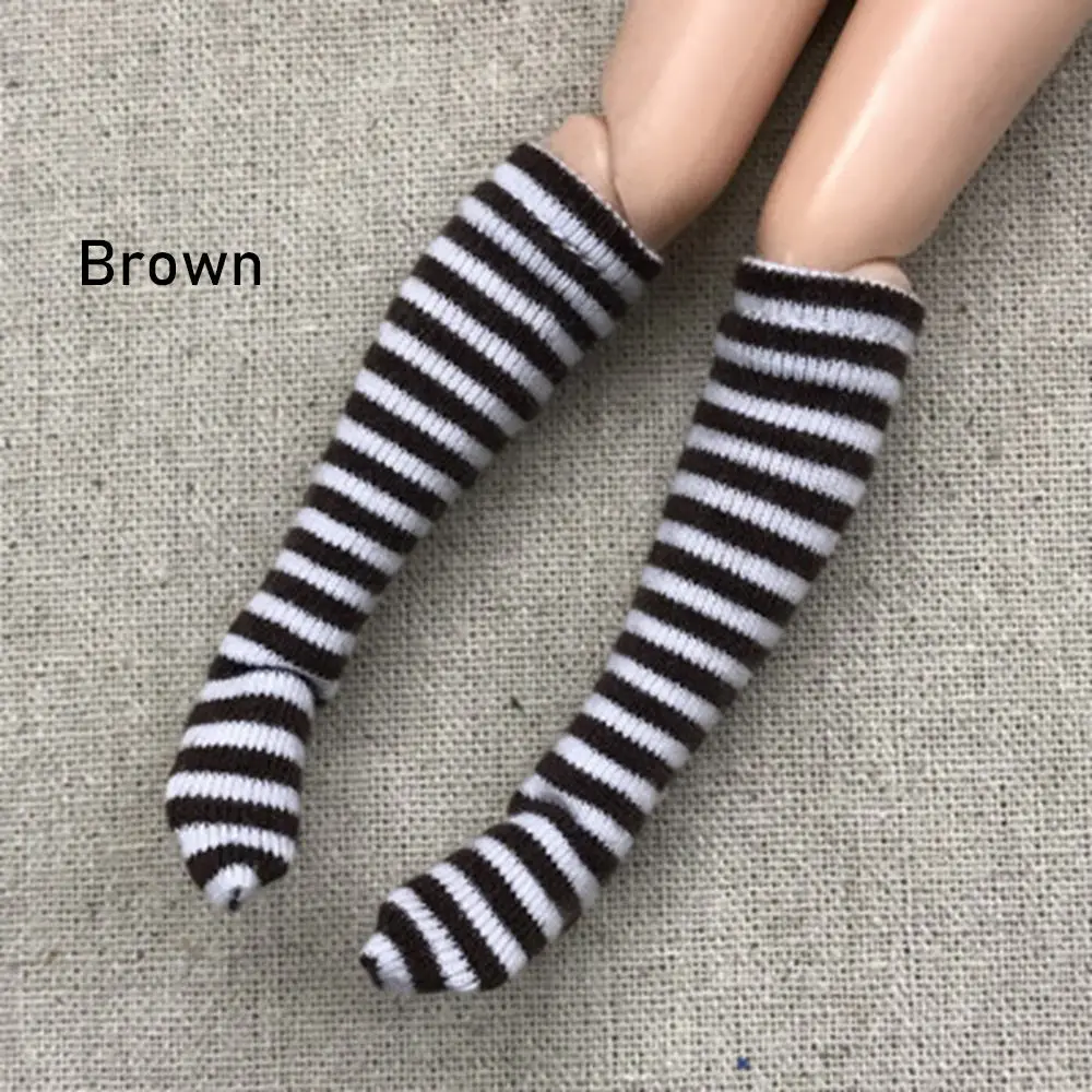 brown 1 пара модных носков в полоску для 1/6, кукольный чулок для маленьких девочек, рождественский подарок, игрушки, сделай сам, кукольная одежда, аксессуары, Декор - Цвет: brown