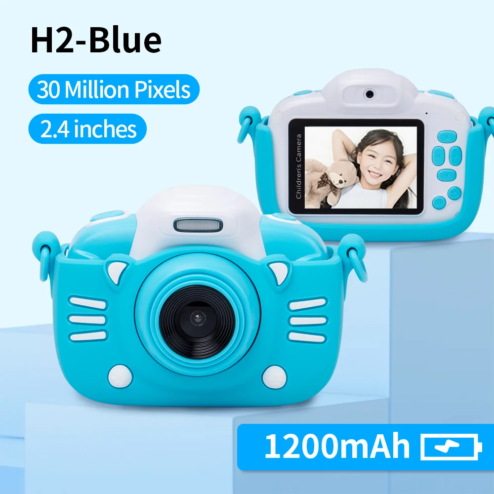 Детская цифровая камера 30MP 2,4 дюймовый ips экран 1080P HD видео селфи мини SLR детская игрушка камера для рождественских подарков Minibear - Цвет: H2-Blue
