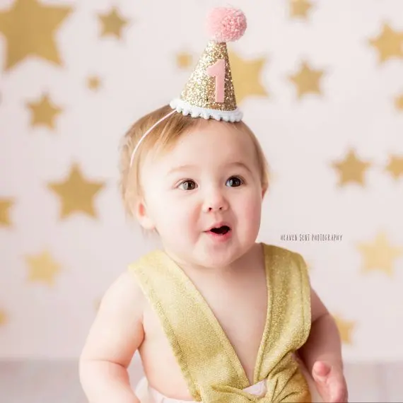 

Girl First Birthday Hat 1st Birthday Hat Girl Party Pink Hat Kids Photo Shot Glitter Newborn Birthday