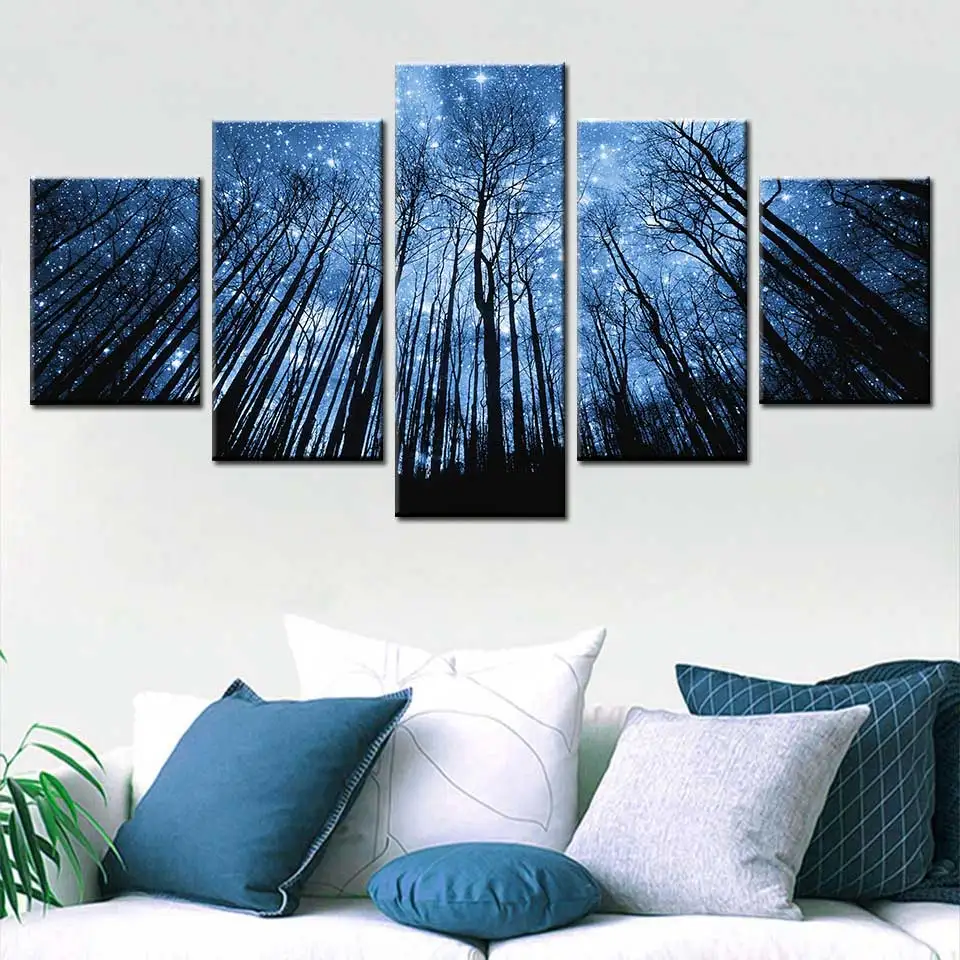 

5pcs Abstract Forest Blue Star Pictures Wall Art Home Decor Posters Canvas HD Print Oil Paintings Living Room Decoration 20x30