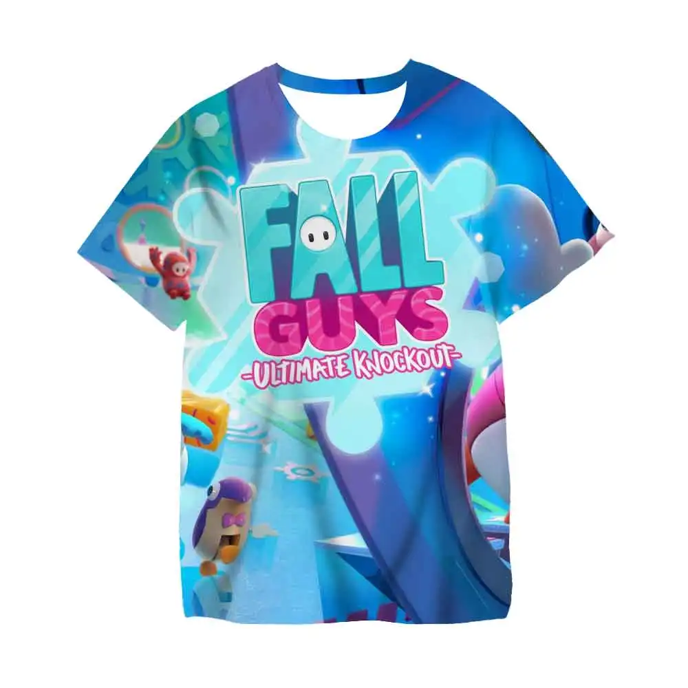 

Girls Tshirts Kawaii Cartoon Video Game Fall Guys 3D Print Boys Summer Clothes Children T-shirt Kids Short Sleeve FashionT Shirt