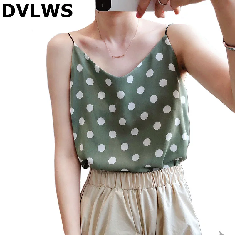 2019 модный шифоновый жилет в горошек с маленьким ремешком женский летний топ без