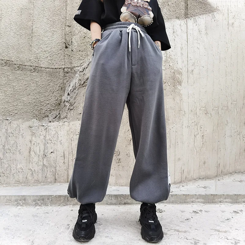 Spring Women Pants Harajuku Sweatpants Korean Loose Trousers Grey High Waist Wide Leg Pant Patchwork Printed Joggers Pant Female