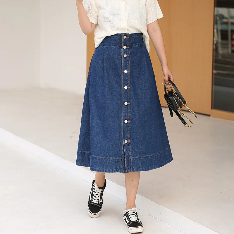 Юбка женская джинсовая трапециевидная с завышенной талией повседневная юбка до