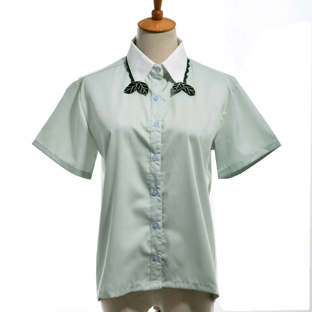 Женщины Мята зеленая рубашка Симпатичные листья мяты перечной с отложным