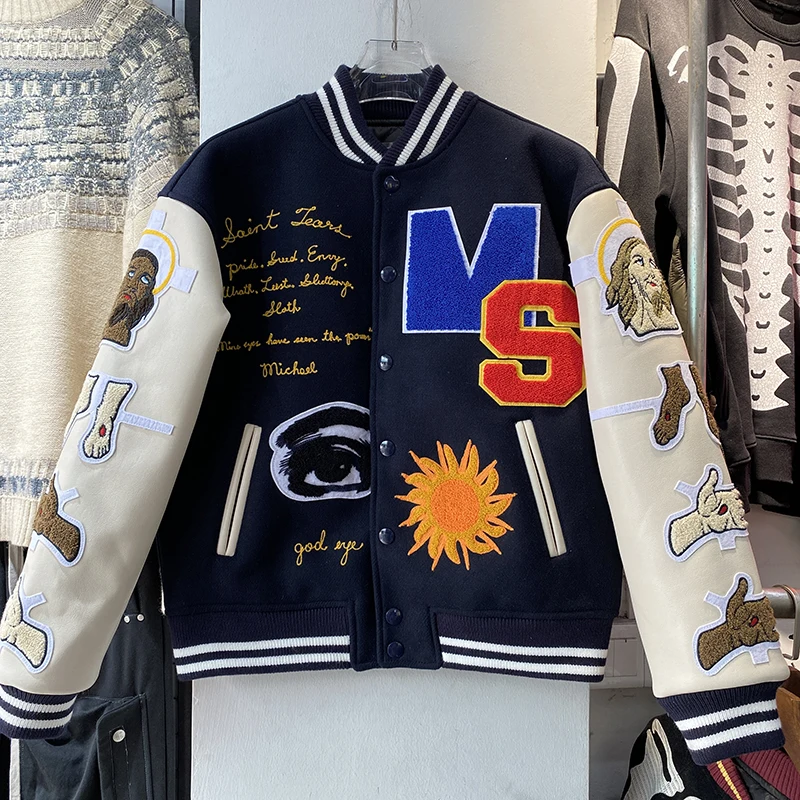 

Top Quality Heavy Fabric Denim Tears Varsity Baseball Fashion Jacket Men 1:1 Women Coat Sleeve Stitching Embroidery Jackets