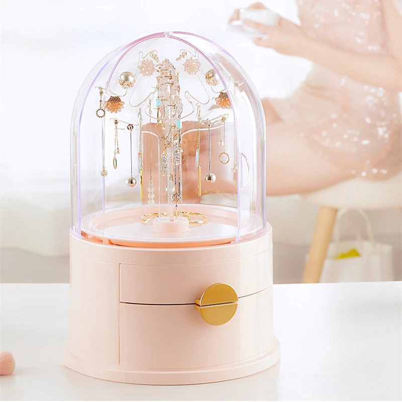 

Jewelry Storage Box 360 Degree Rotation Necklace Ornaments Display Shelf Bracelet Earring Hairpin Organizer Box Large Capacity