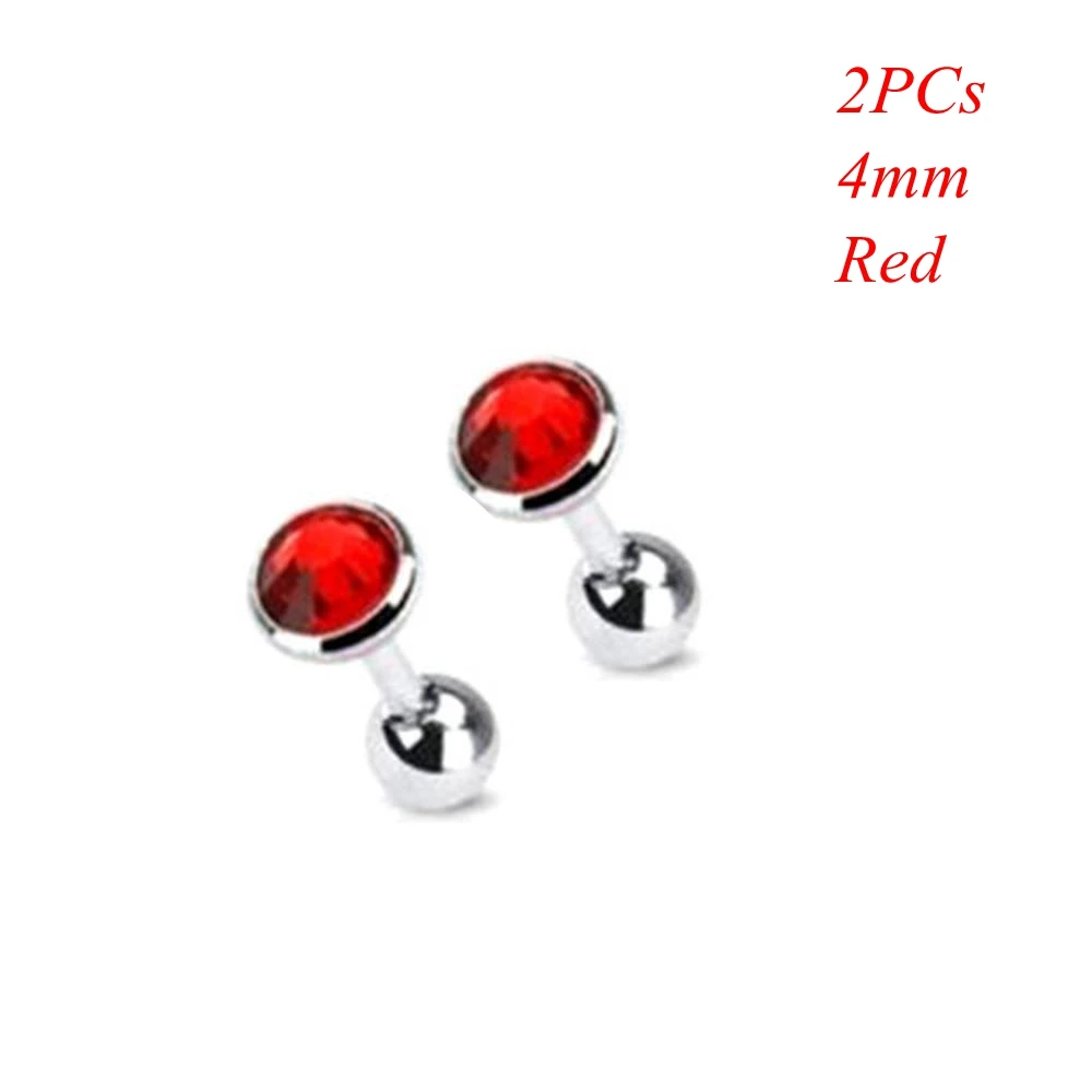 4mm red 2 шт хирургическая сталь драгоценный камень штанга ушной хрящ трагус спираль серьга-гвоздик для пирсинга Циркон многоцветные серьги гвоздики ювелирные аксессуары - Окраска металла: 4mm red