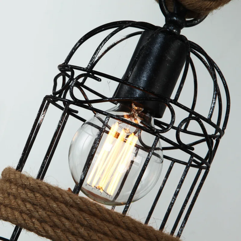 Деревенский винтажный подвесной светильник Лофт пеньковая веревка бамбуковая