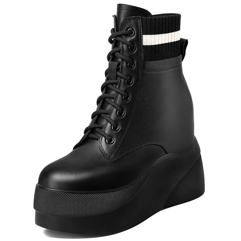 

SARAIRIS New Fashion Female Autumn Daily Boots Genuine Leather Boots Women Platform Height Incrasing High Heels Shoes Woman