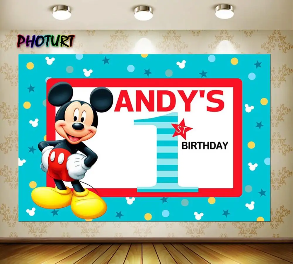 Фотофоны Микки Маус для фотосъемки детский душ мальчик первый день рождения фон