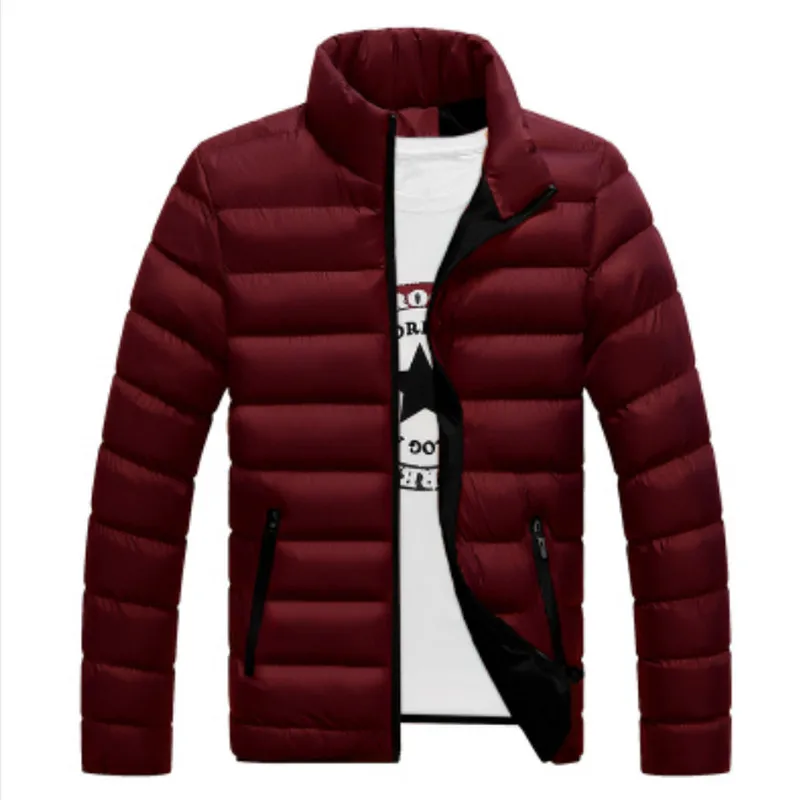 2021 Autumn Winter Jacket Men Thicken Warm Cotton-padded Mens Jackets Slim Fit Stand Collar   Solid-Color Coat Jackets Coats