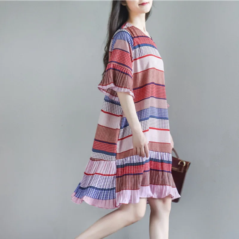 #0122 летнее винтажное пляжное плиссированное платье женское лоскутное ретро в