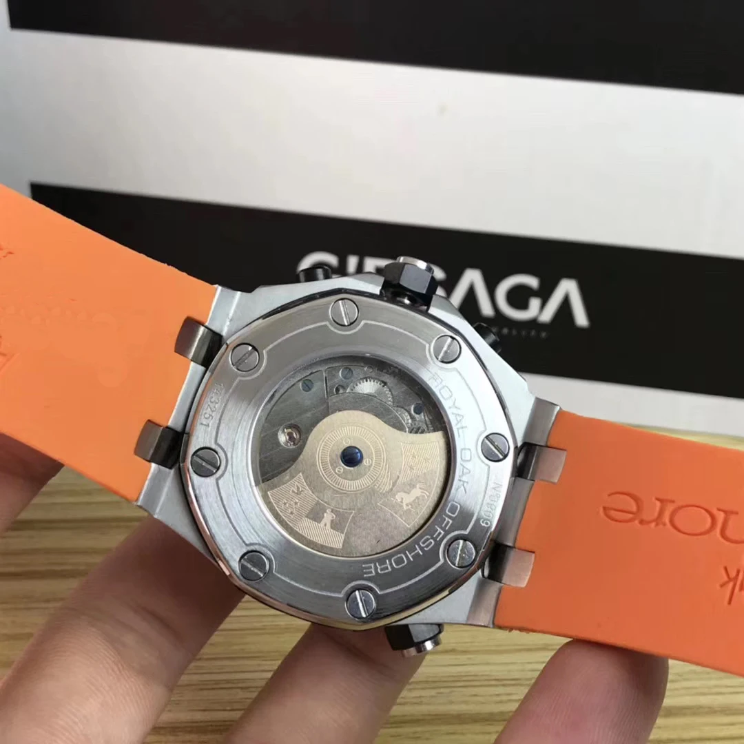 

Classic New Men Automatic Mechanical Sapphire Glass Back Silver Orange Rubber Stainless Steel Sport Limited Watch