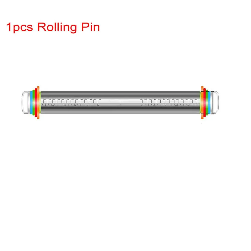 Rolling Pin Рулонные булавки из нержавеющей стали антипригарный ролик для теста с 4 съемными регулируемыми толщинами колец роликовые направляющие разделители инструмент для выпечки - Цвет: Rolling Pin