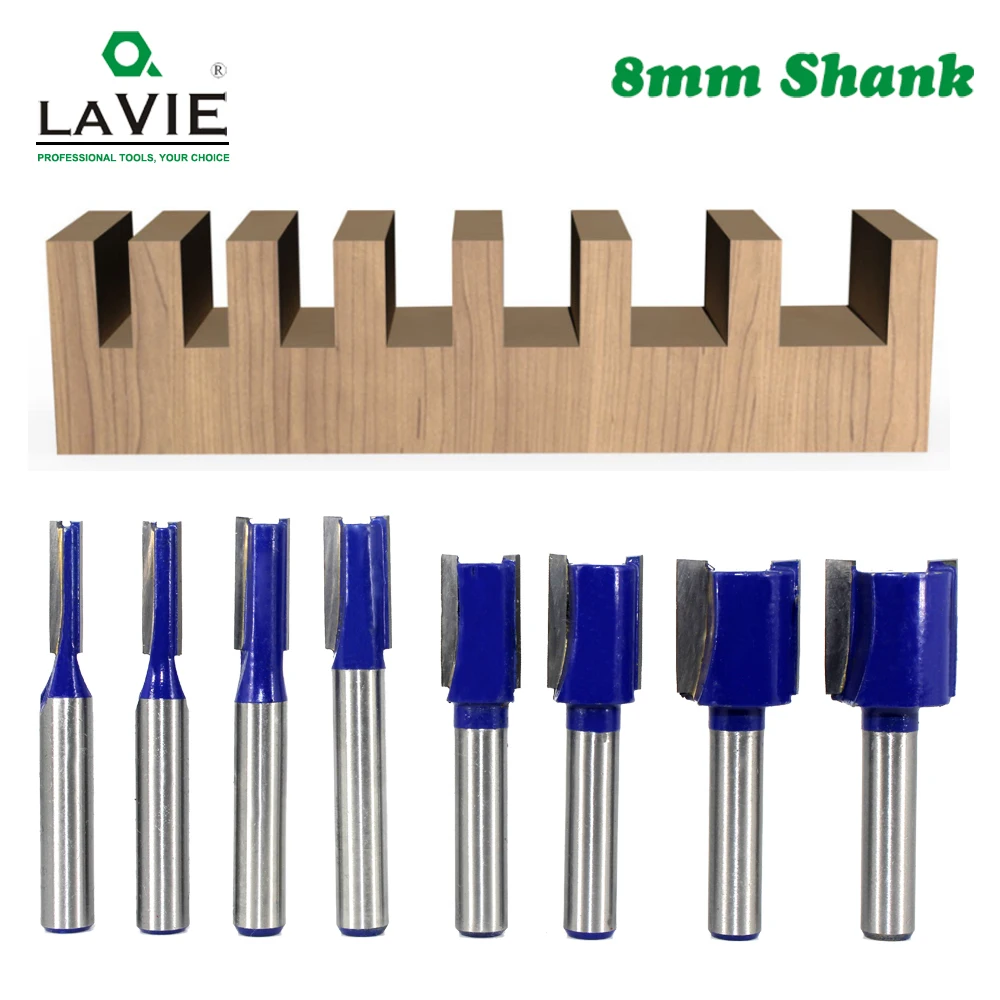 

LAVIE 1pc 8mm Shank Straight Bit Tungsten Carbide Double Flute Router Bits Milling Cutter for Wood Woodwork Tool C08-002