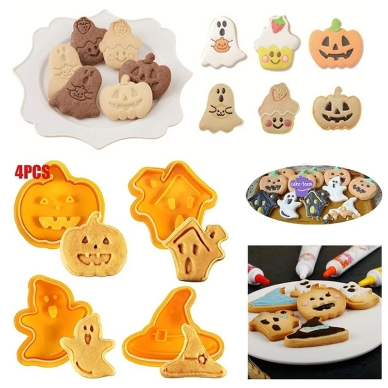 4 шт./компл. формочки для печенья на Хэллоуин штампы 3D Плунжерные резак DIY формы