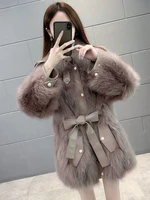 new elegant lady fur coat womens winter faux fox fur coat high quality korean style fashion warm winter lace jacket